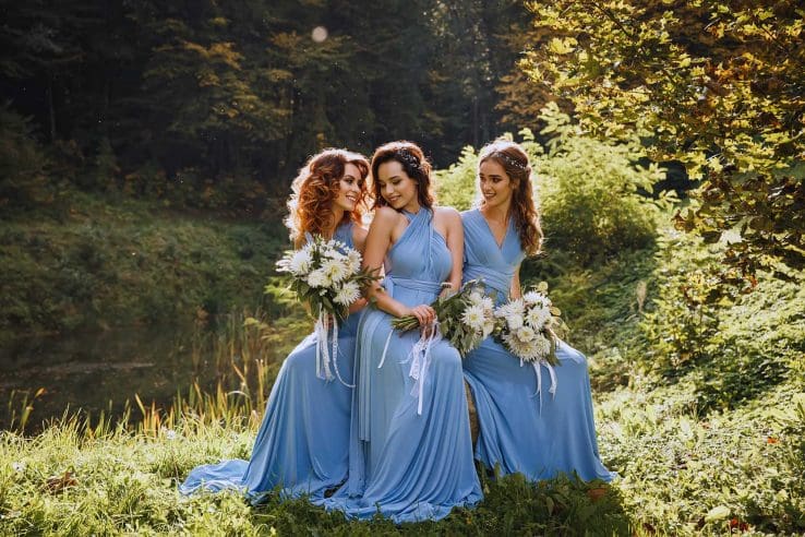 Bridesmaids at the park during a wedding day