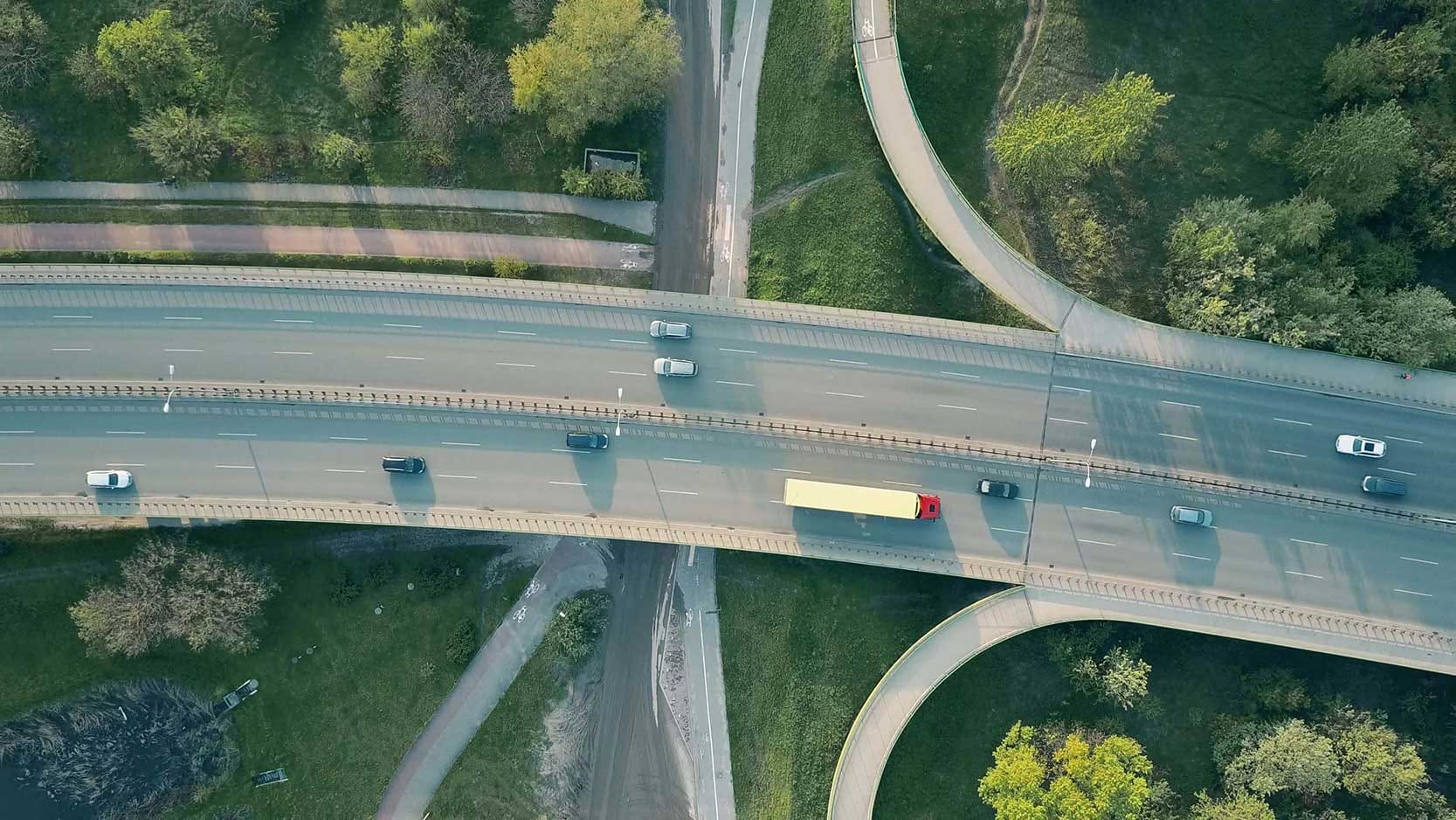 An aerial shot of a road.